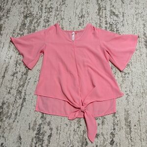 Ny Collection  Pink Blouse Elbow Sleeve Tie-Front Top Barbiecore Sz M
